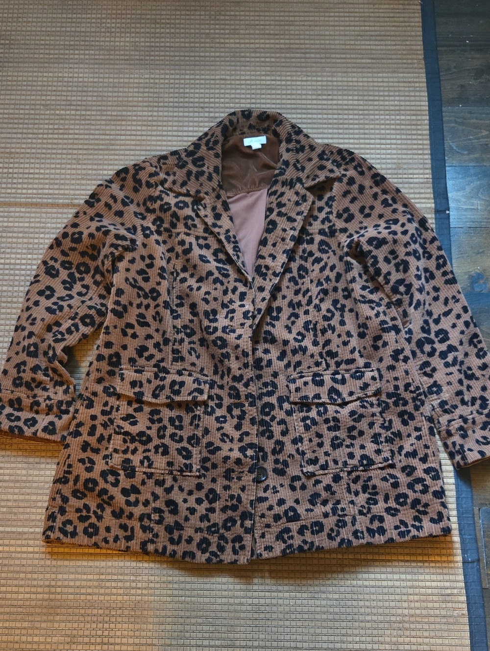 J Jill Wide Corduroy Womens Leopard Brown Oversized Long Swing Jacket Artsy Sz S